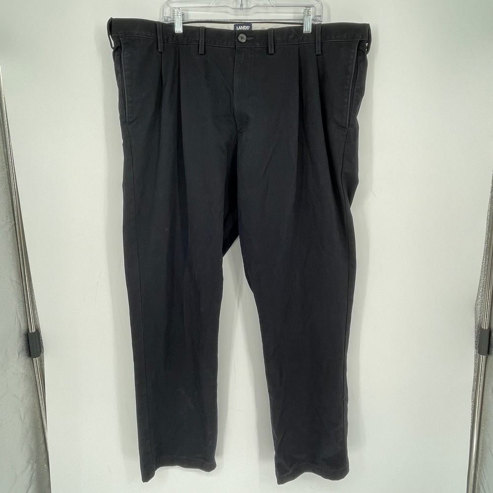 Lands' End Men's Black Pleated Traditional Fit Trouser Chino Pants Size 46 Tall